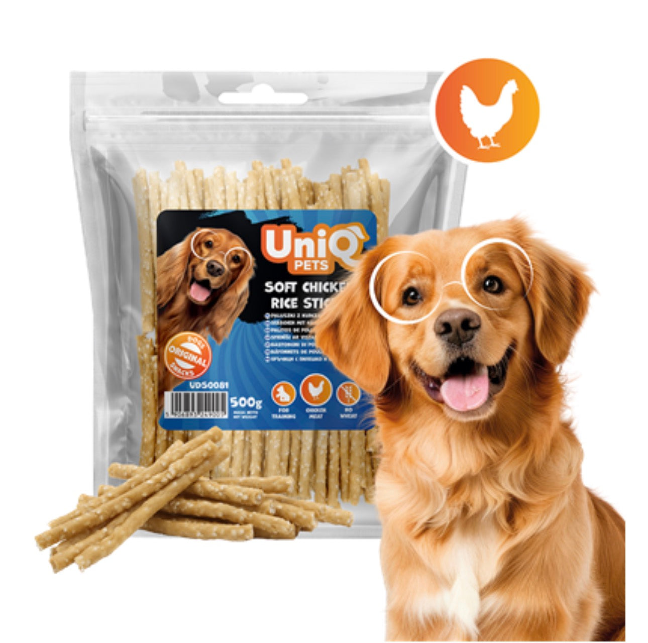 Soft chicken and rice sticks